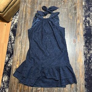 Trina Turk Elegant Navy Lace Halter Neck Dress